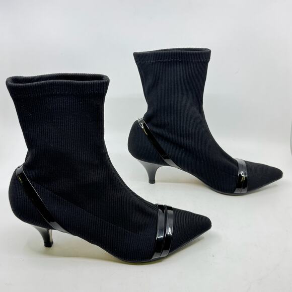 MARINA RINALDI Ribbed Black Sock Ankle Boot Kitten Heels - Picture 2 of 8